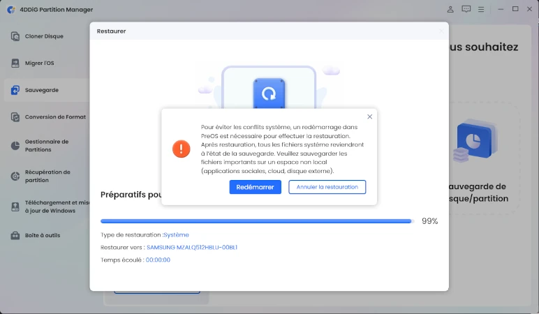 redémarrer pour restaurer le système
