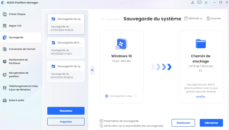 cliquer sur restaurer