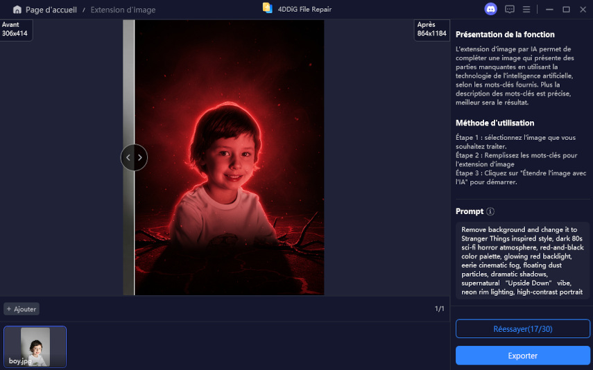 vérifier et enregistrer l’image avec le filtre photo Stranger Things
