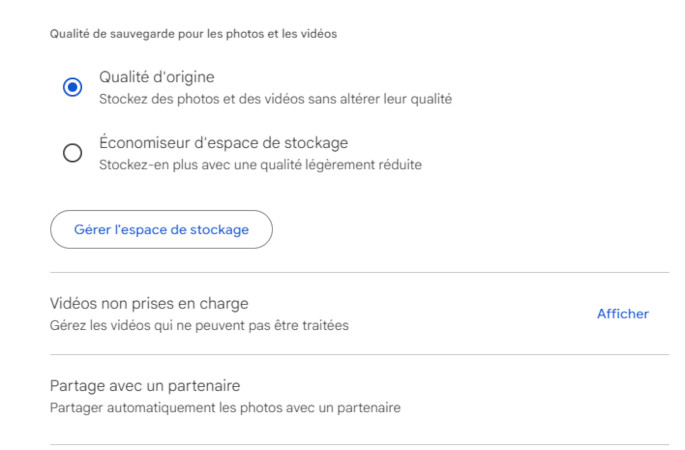 activer l'économiseur de stockage dans google photos