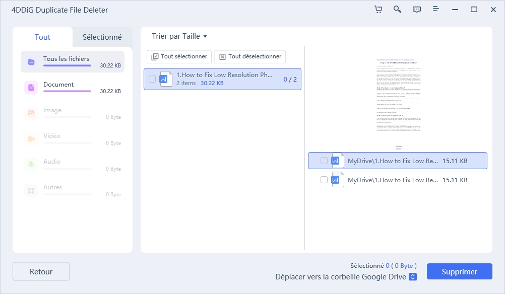 supprimer les fichiers en double de google drive