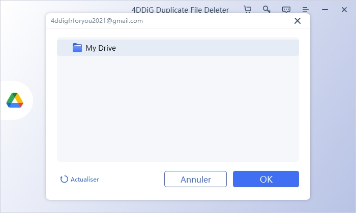 choisissez l'emplacement de Google Drive pour être scanné