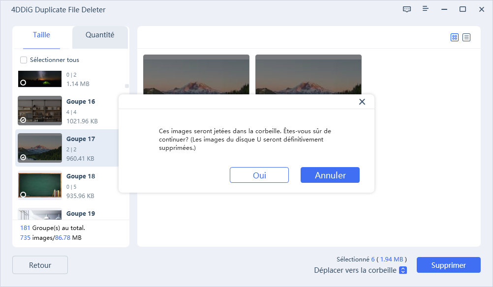 choisir et supprimer des images similaires