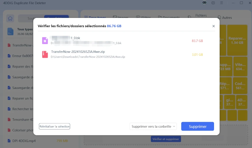 modifier ou réinitialiser la sélection