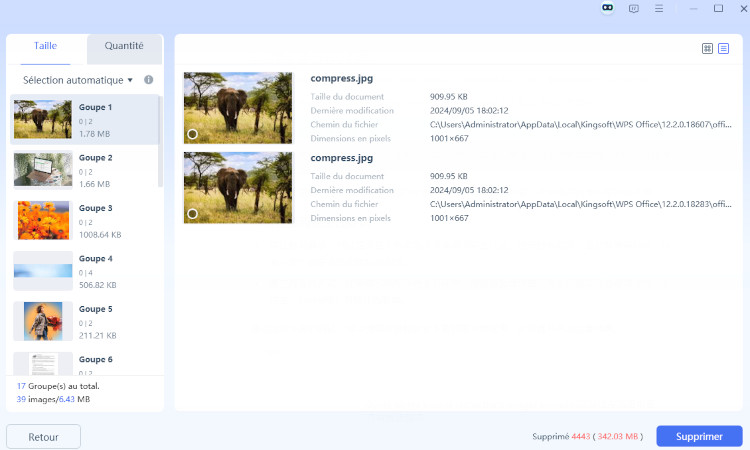 sélectionner et supprimer les photos similaires
