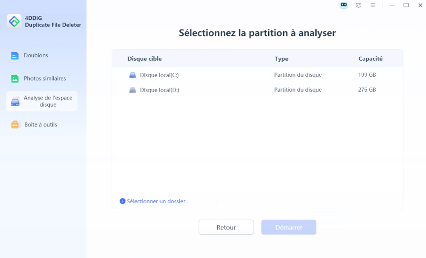 sélectionner un disque à analyser