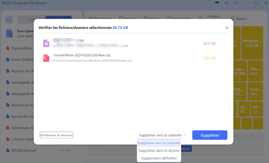 choisir la méthode de suppression et commencer la suppression