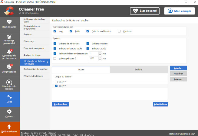 sélectionner le lecteur ou le dossier à analyser à la recherche de doublons