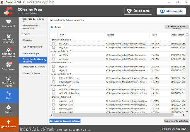 sélectionnez les doublons à supprimer