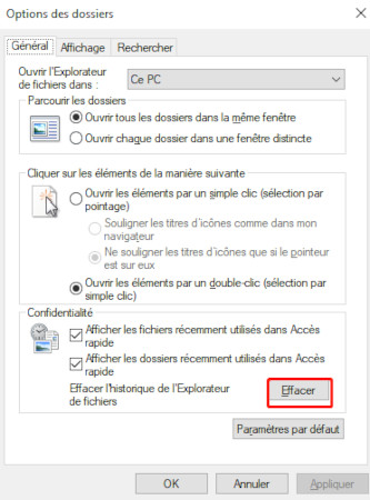 Effacez l'historique de l'Explorateur de fichiers pour résoudre le problème de gel de l'Explorateur Windows