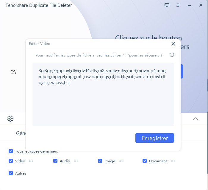 type de fichiers sélectionnés
