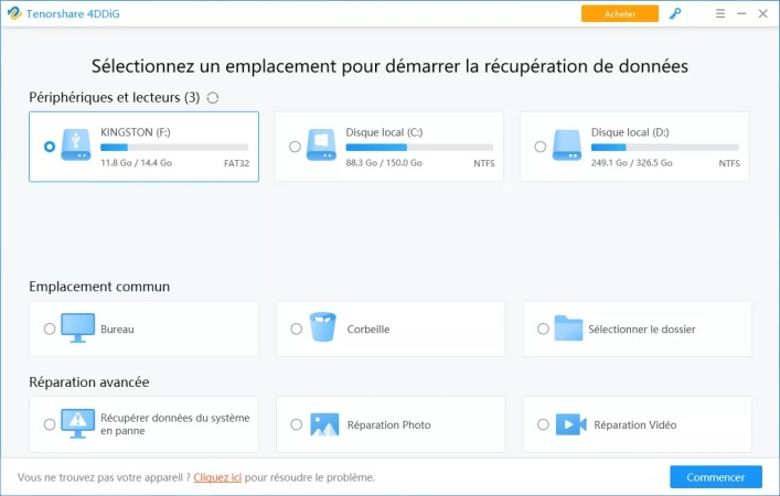 sélectionner le disque dur externe