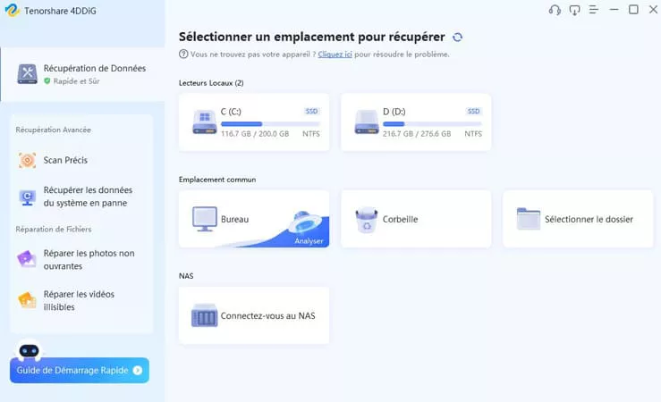 Sélectionnez un emplacement pour récupérer les données