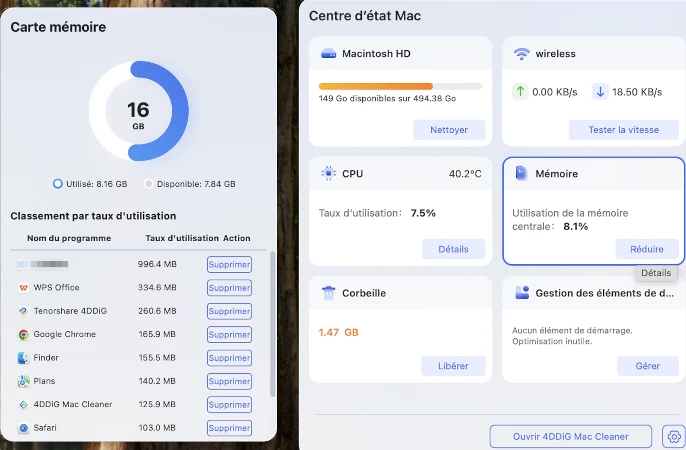 vérifier l’utilisation de la mémoire
