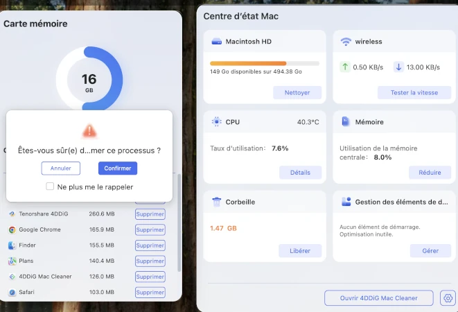 mettre fin au processus d’application pour libérer la mémoire