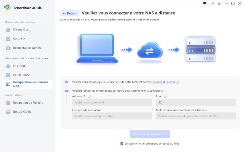 saisir les informations de connexion au NAS