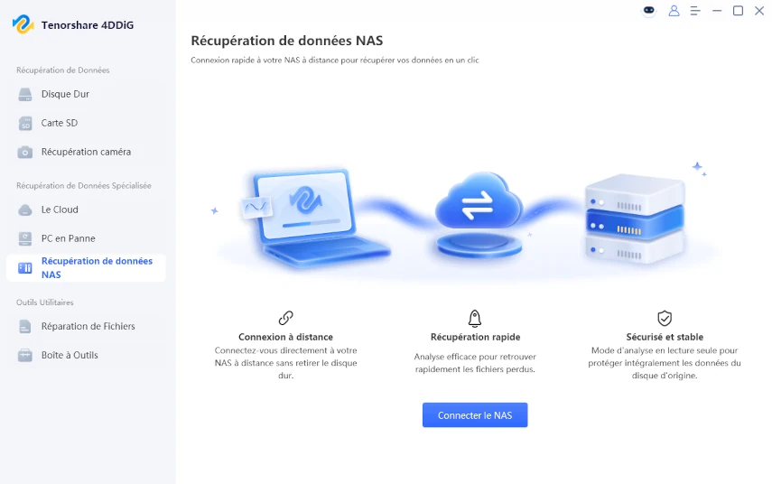 interface de récupération de données NAS
