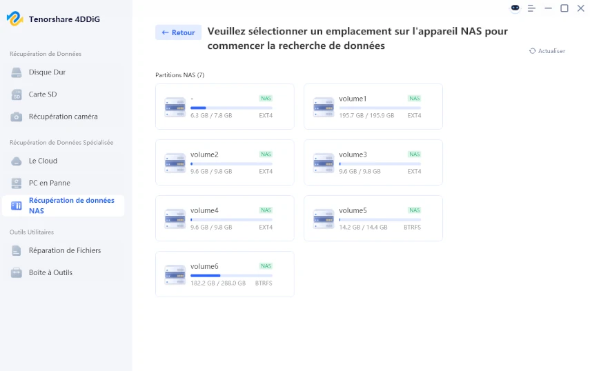 sélectionner un emplacement sur le NAS