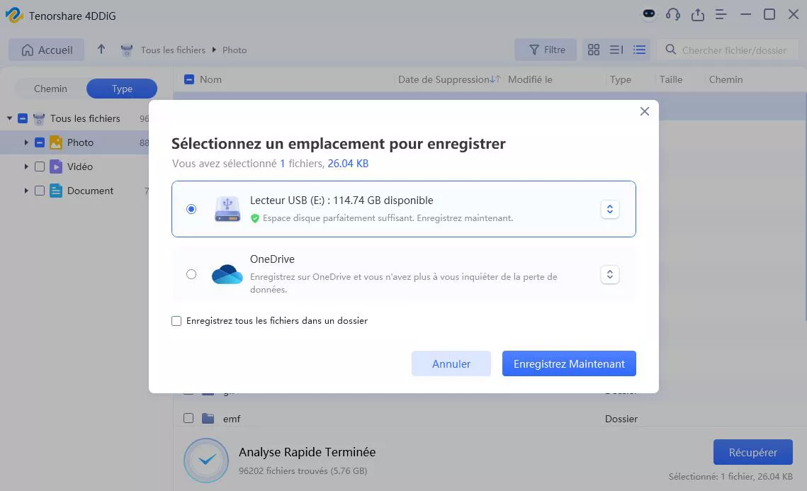 Enregistrer les fichiers récupérés à partir du lecteur local