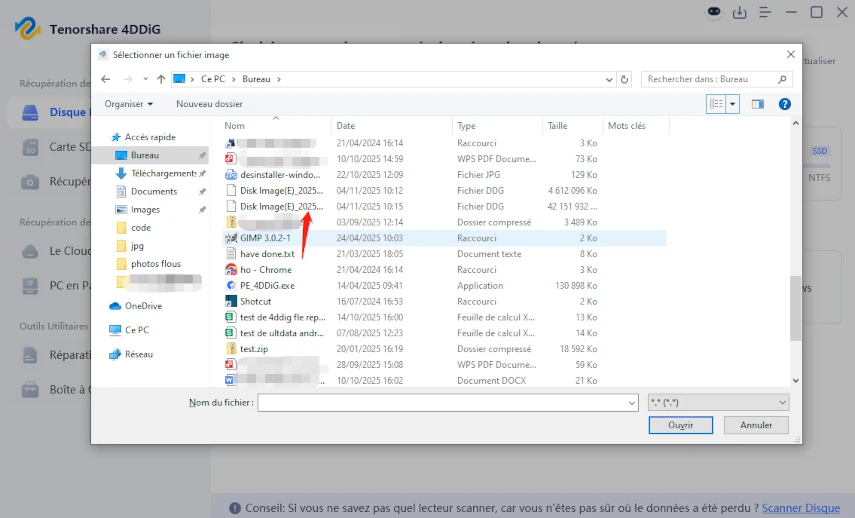 importer le fichier image existant