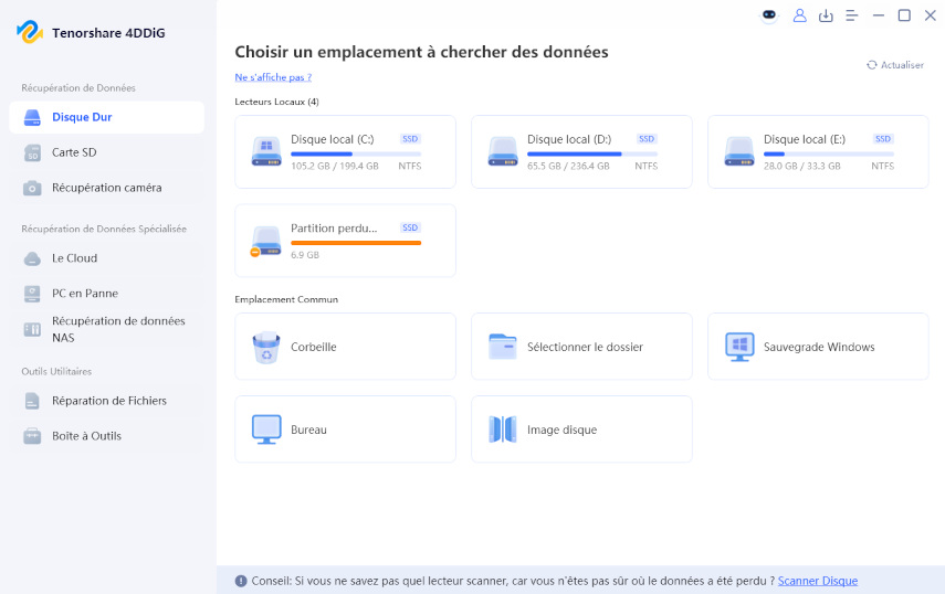 interface de récupération de disque dur