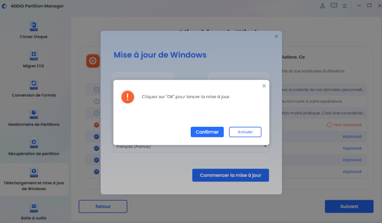 Confirmer la mise à niveau vers Windows 11