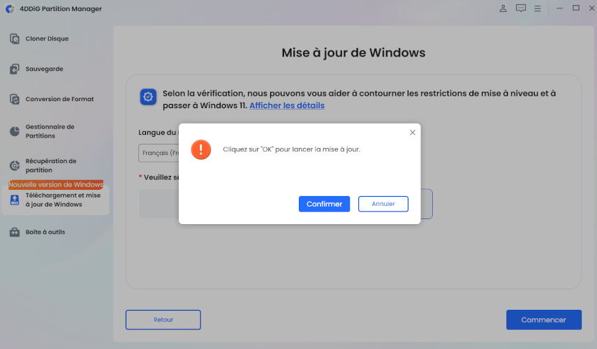 cliquez sur Confirmer pour continuer