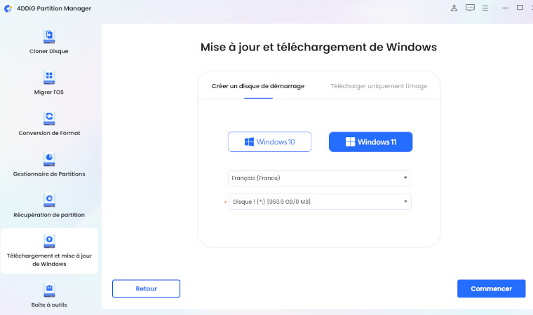 Créer une clé USB bootable ou télécharger l'image de Windows pour la mise à jour de Windows