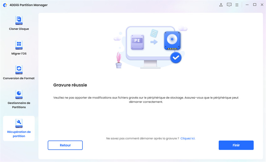 graver une image ISO sur une clé USB avec 4ddig partition manager-4