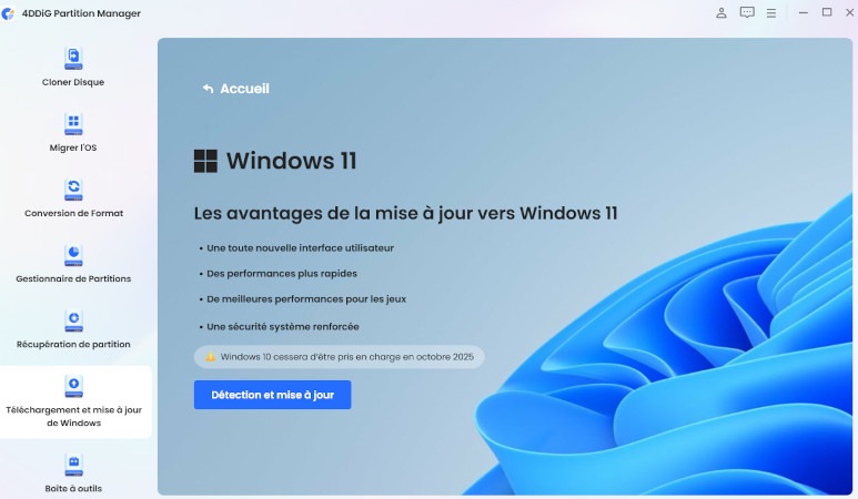Cliquer sur Détection et mise à jour