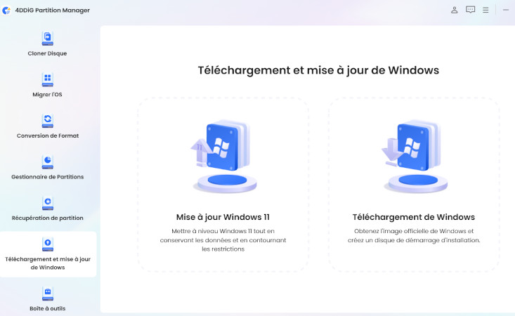 Téléchargement de Windows avec 4DDiG Partition Manager