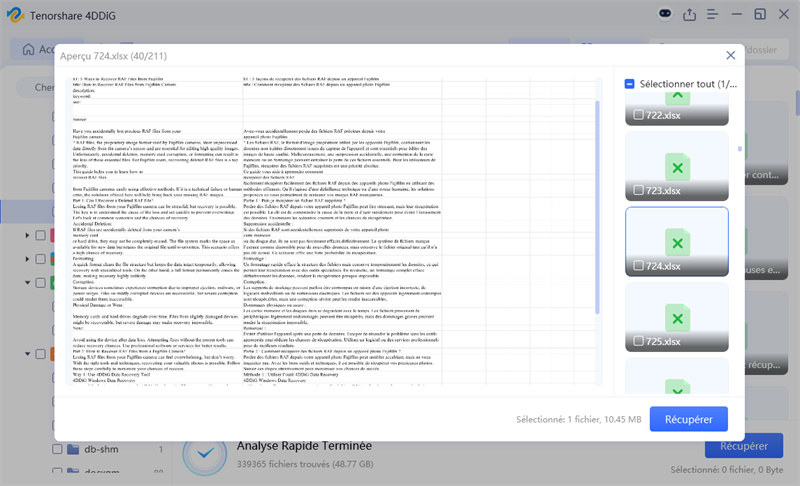 prévisualiser un fichier excel