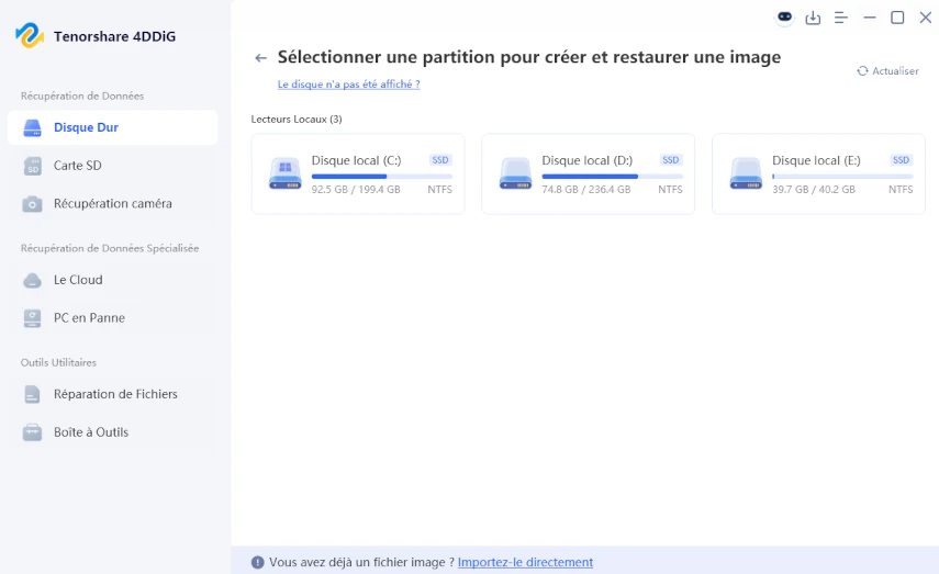 sélectionner une partition pour créer l’image