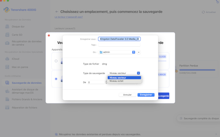 Sélectionner l’emplacement de sauvegarde