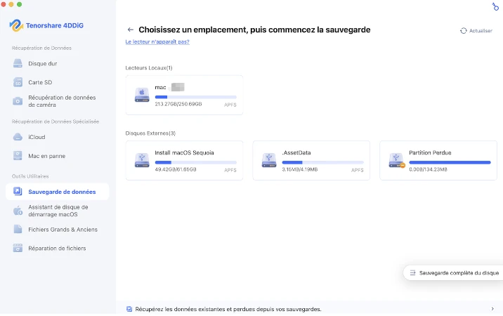 sélectionner un disque à sauvegarder