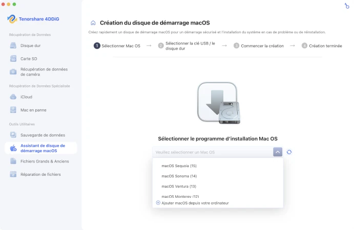 sélectionner la version de macOS