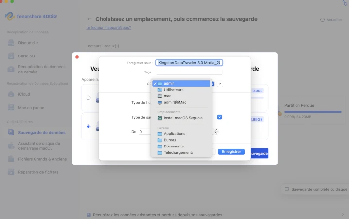 sélectionner l’emplacement de sauvegarde