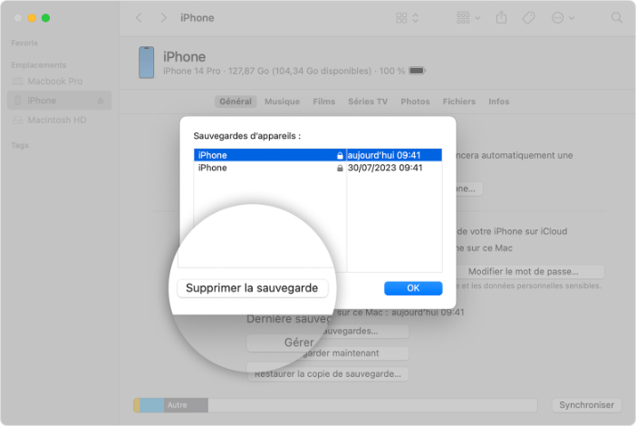 Supprimer la sauvegarde