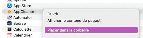 Placer dans la corbeille