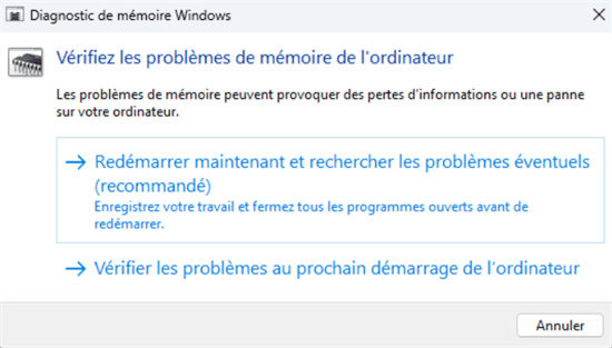 Accéder à "Redémarrer maintenant et vérifier les problèmes"