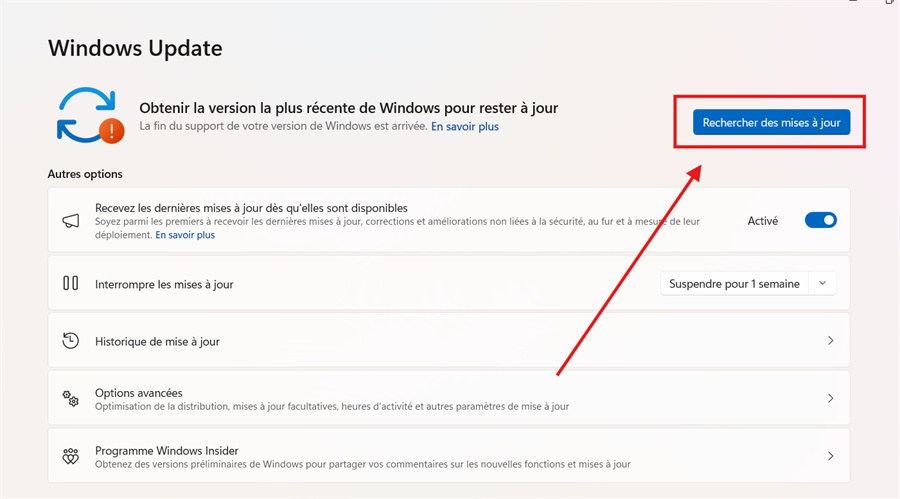 Vérifier les mises à jour Windows