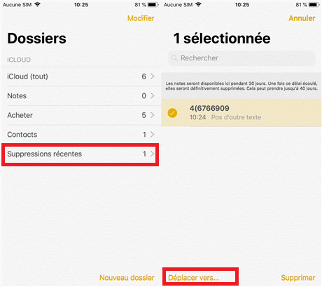 Restaurer les notes des Suppression récentes sur iCloud.com