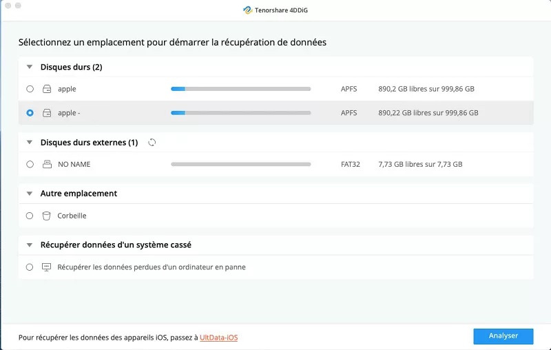 sélectionner un emplacement pour récupérer les données