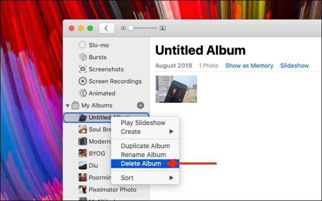 how to delete albums from photos on mac