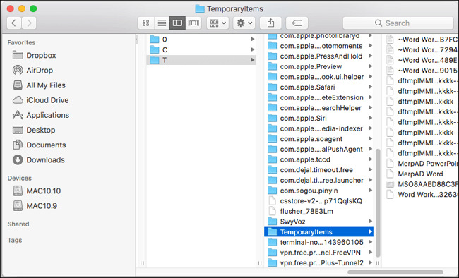 temporary itemes de mac