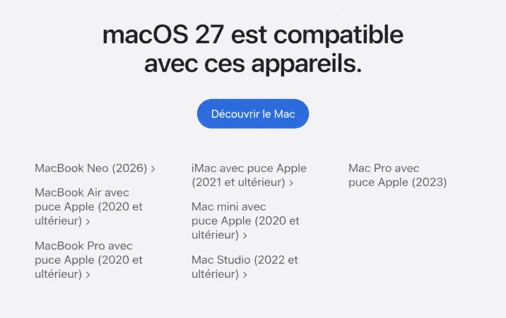 liste de compatibilité de macOS 27
