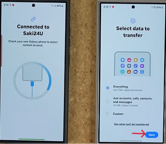 Transfert via Samsung Smart Switch