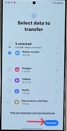 Transfert via Samsung Smart Switch