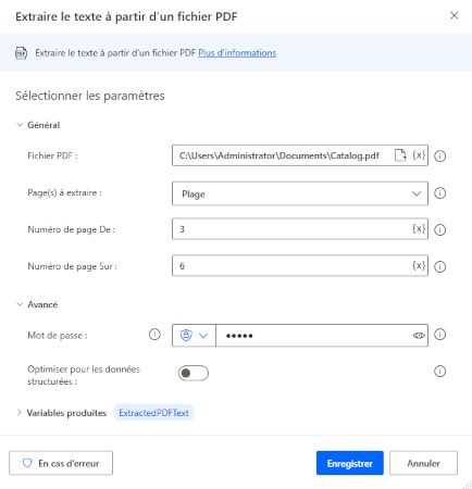 power automate pour obtenir du texte à partir d'un pdf