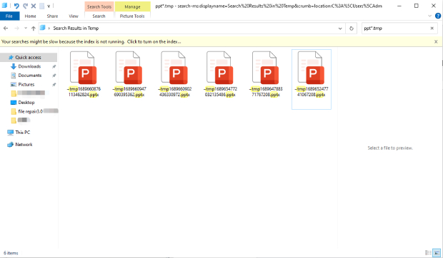 localisez le fichier temporaire du fichier powerpoint corrompu